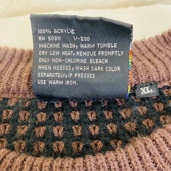 Spettro 90’s Brown/Black Crew Neck Grandpa Holiday  Knit Sweater Size XL - Picture 5 of 5